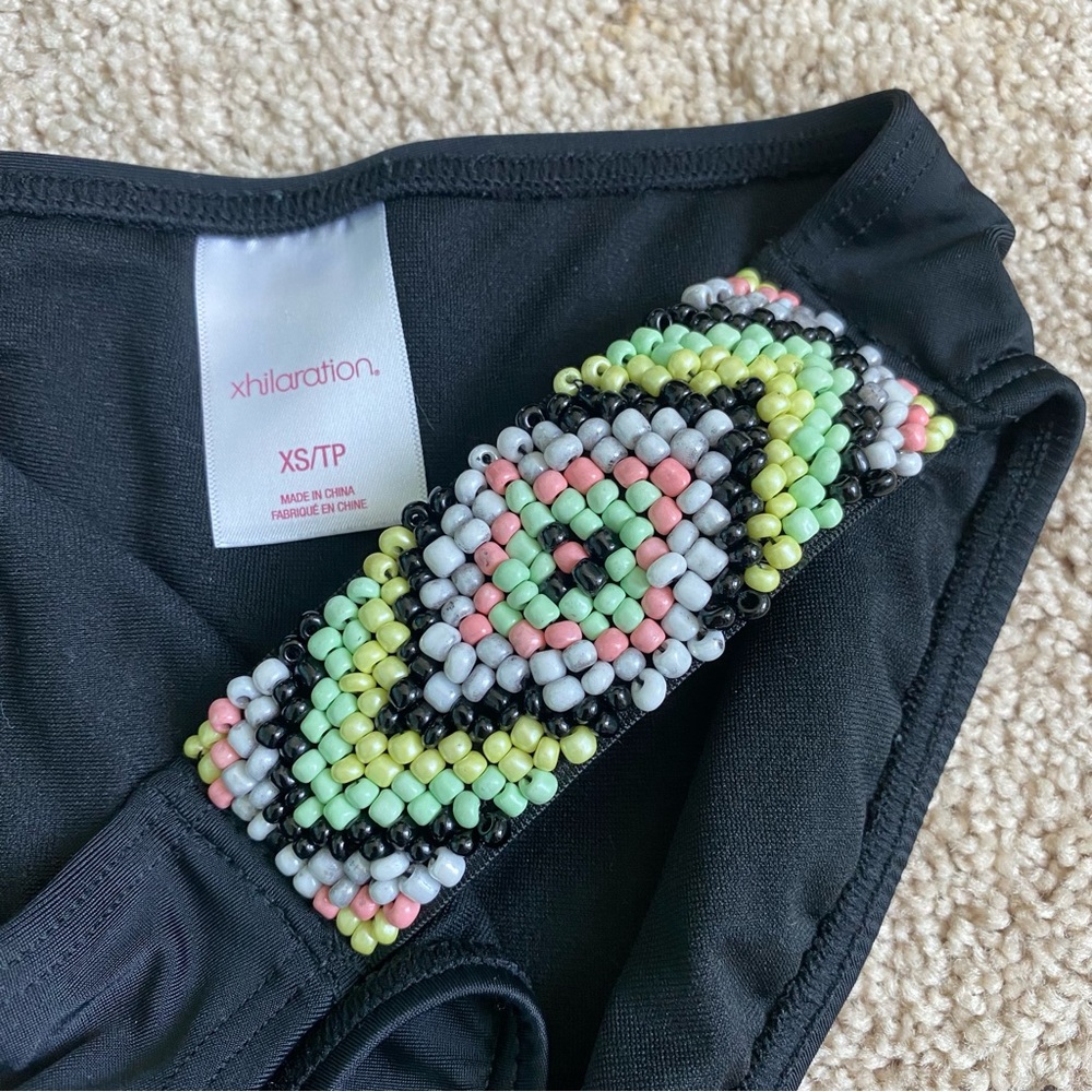 🍓 Xhilaration Black Aztec Beaded Tribal Boho Hippie Bikini Bottoms